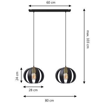 Hanglamp aan een koord NEWTON 2xE27/60W/230V zwart/gouden