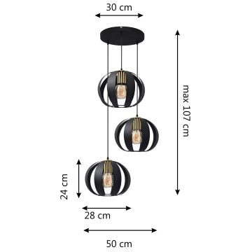 Hanglamp aan een koord NEWTON 3xE27/60W/230V zwart