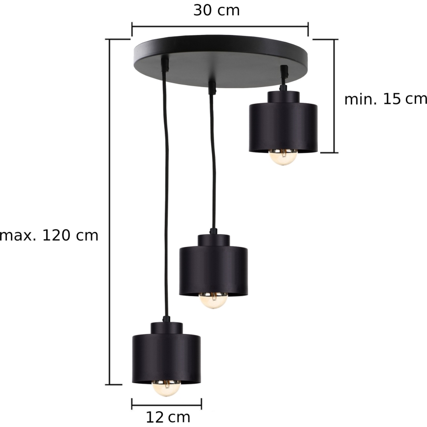 Hanglamp aan een koord SIMPLY BLACK 3xE27/60W/230V diameter 32 cm