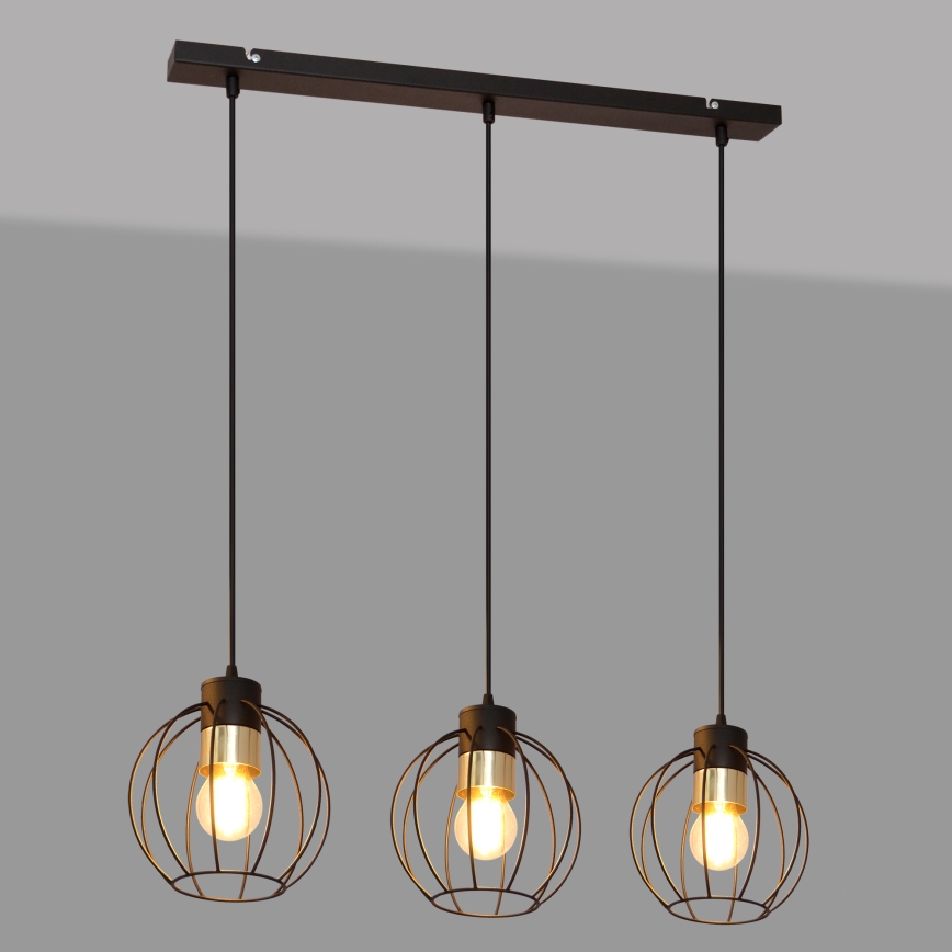 Hanglamp aan een koord STARLIGHT 3xE27/60W/230V zwart/goud