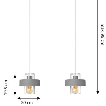 Hanglamp aan een koord VOLTA 2xE27/60W/230V grijs