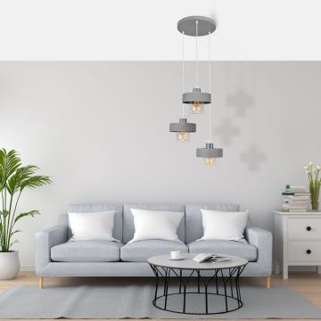 Hanglamp aan een koord VOLTA 3xE27/60W/230V diameter 42 cm grijs