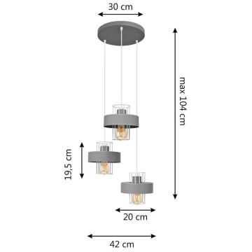 Hanglamp aan een koord VOLTA 3xE27/60W/230V diameter 42 cm grijs