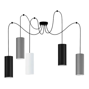 Hanglamp aan een koord ZIK 5xE27/40W/230V grijs/zwart/wit