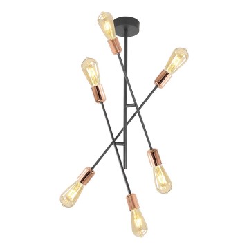 Hanglamp aan een paal STRAIGHT 6xE27/15W/230V zwart/koper