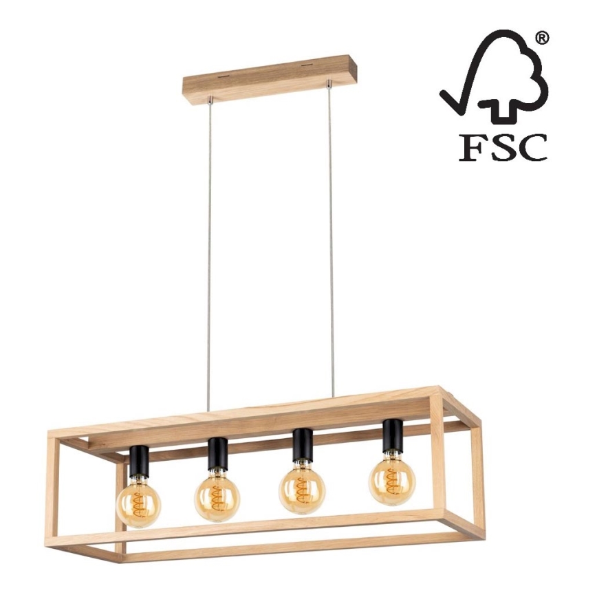 Hanglamp aan koord KAGO 4xE27/60W/230V mat eiken - FSC-gecertificeerd