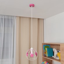 Kinder hanglamp aan een koord STARS 1xE27/15W/230V roze/wit