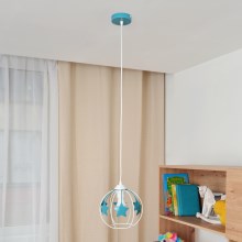 Kinder hanglamp aan een koord STARS 1xE27/15W/230V turquoise/wit