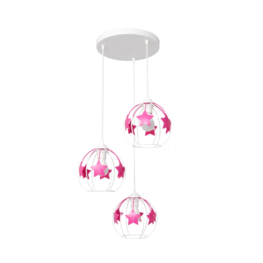 Kinder hanglamp aan een koord STARS 3xE27/15W/230V roze/wit