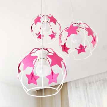 Kinder hanglamp aan een koord STARS 3xE27/15W/230V roze/wit