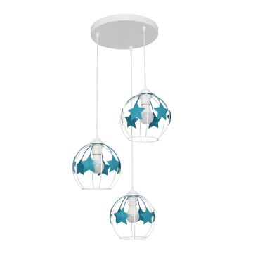 Kinder hanglamp aan een koord STARS 3xE27/15W/230V turquoise/wit