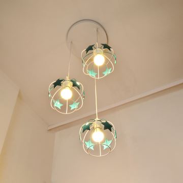 Kinder hanglamp aan een koord STARS 3xE27/15W/230V turquoise/wit