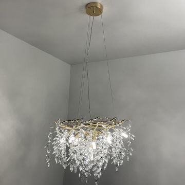 Kristallen hanglamp aan een koord 9xG9/40W/230V goud