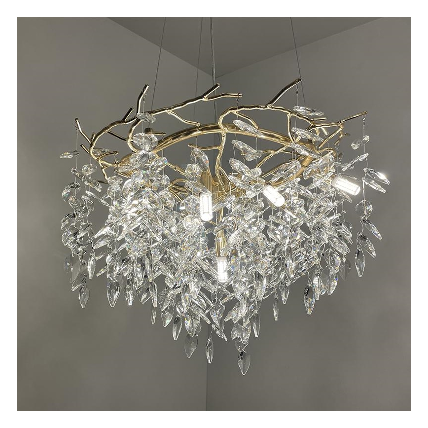 Kristallen hanglamp aan een koord 9xG9/40W/230V goud