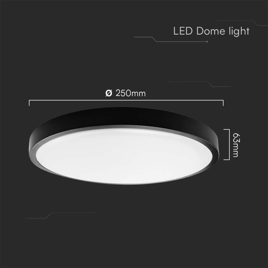 LED Badkamer plafondlamp SAMSUNG CHIP LED/18W/230V IP44 4000K diameter 25 cm zwart