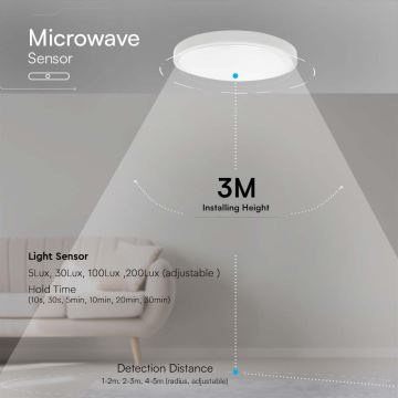 LED Badkamer plafondlamp met sensor SAMSUNG CHIP LED/24W/230V IP44 4000K diameter 35 cm wit + afstandsbediening