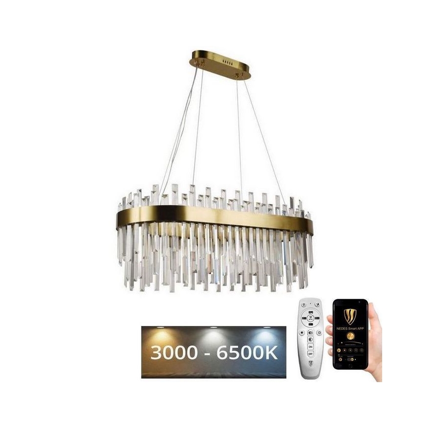 LED Dimbaar kristal Hanglamp aan een touw LED/100W/230V 3000-6500K goud + afstandsbediening