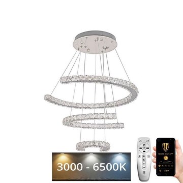 LED Dimbaar kristal Hanglamp aan een touw LED/100W/230V 3000-6500K zilver + afstandsbediening
