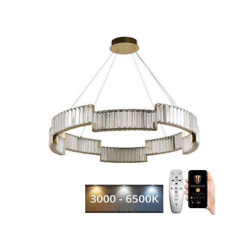 LED Dimbaar kristal Hanglamp aan een touw LED/60W/230V 3000-6500K goud + afstandsbediening