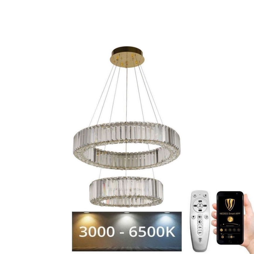 LED Dimbaar kristal Hanglamp aan een touw LED/65W/230V 3000-6500K chroom/goud + afstandsbediening