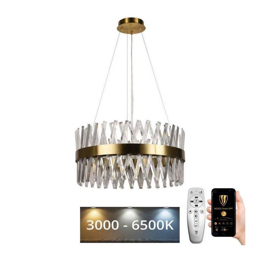 LED Dimbaar kristal Hanglamp aan een touw LED/80W/230V 3000-6500K goud + afstandsbediening