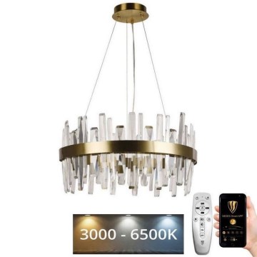 LED Dimbaar kristal Hanglamp aan een touw LED/80W/230V 3000-6500K goud + afstandsbediening