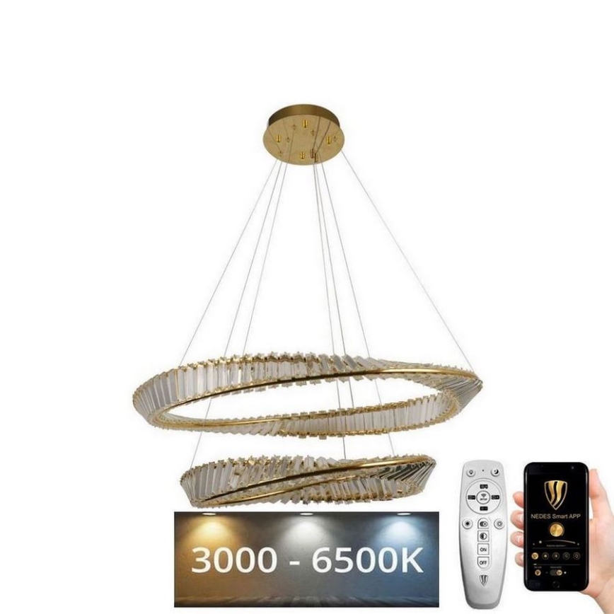 LED Dimbaar kristal Hanglamp aan een touw LED/90W/230V 3000-6500K goud/chroom + afstandsbediening