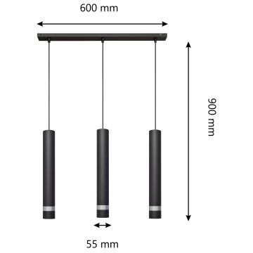 LED Hanglamp aan een koord TUBA 3xGU10/4,8W/230V zwart/chroom