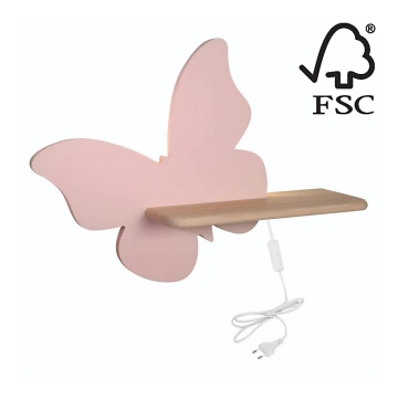 LED Kinderwandlamp met plank BUTTERFLY LED/5W/230V roze/hout