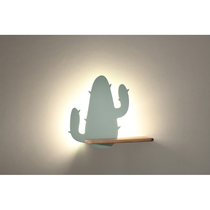 LED Kinderwandlamp met plank CACTUS LED/4W/230V groen/hout