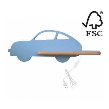 LED kinderwandlamp met plank CAR LED/5W/230V blauw/hout