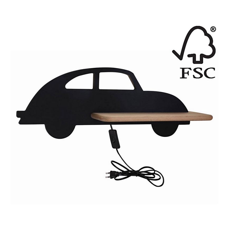 LED kinderwandlamp met plank CAR LED/5W/230V zwart/hout