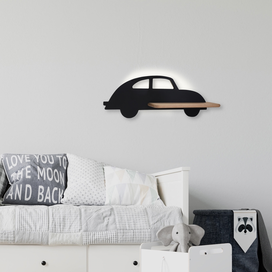 LED kinderwandlamp met plank CAR LED/5W/230V zwart/hout