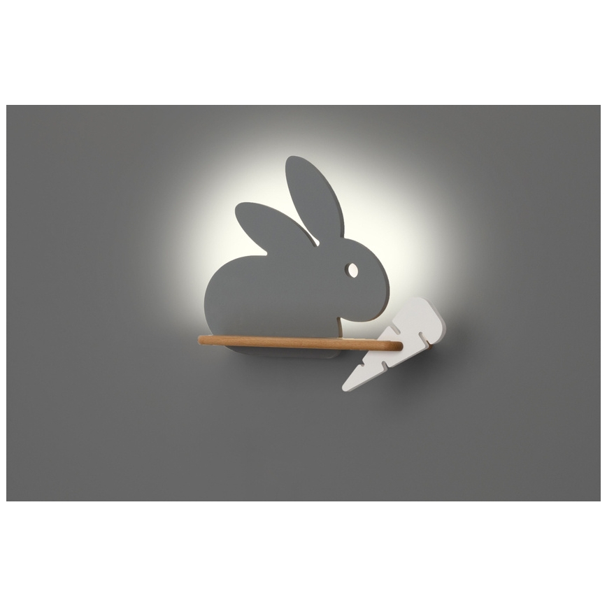 LED Kinderwandlamp met plank RABBIT LED/4W/230V grijs/wit/hout