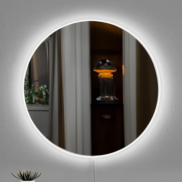 LED muur spiegel met een achtergrondverlichting ROUND diameter 60 cm wit