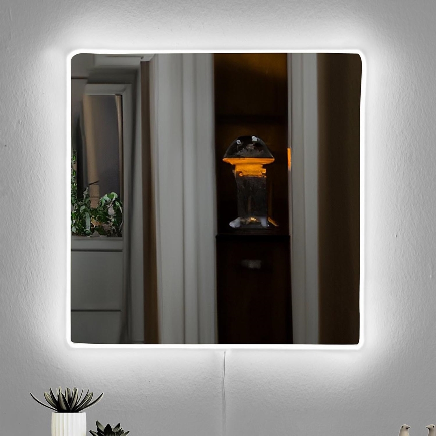 LED muur spiegel met een achtergrondverlichting SQUARE 50x50 cm wit