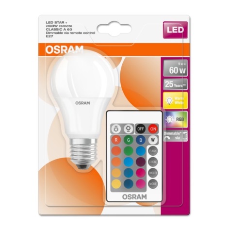 LED RGB Lamp dimbaar E27/9W/230V 2700K met afstandsbediening Osram