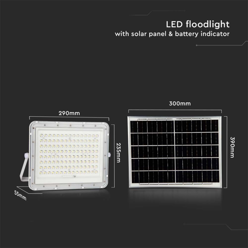 LED Schijnwerper op zonne-energie voor buiten LED/20W/3,2V 6400K wit IP65 + afstandsbediening