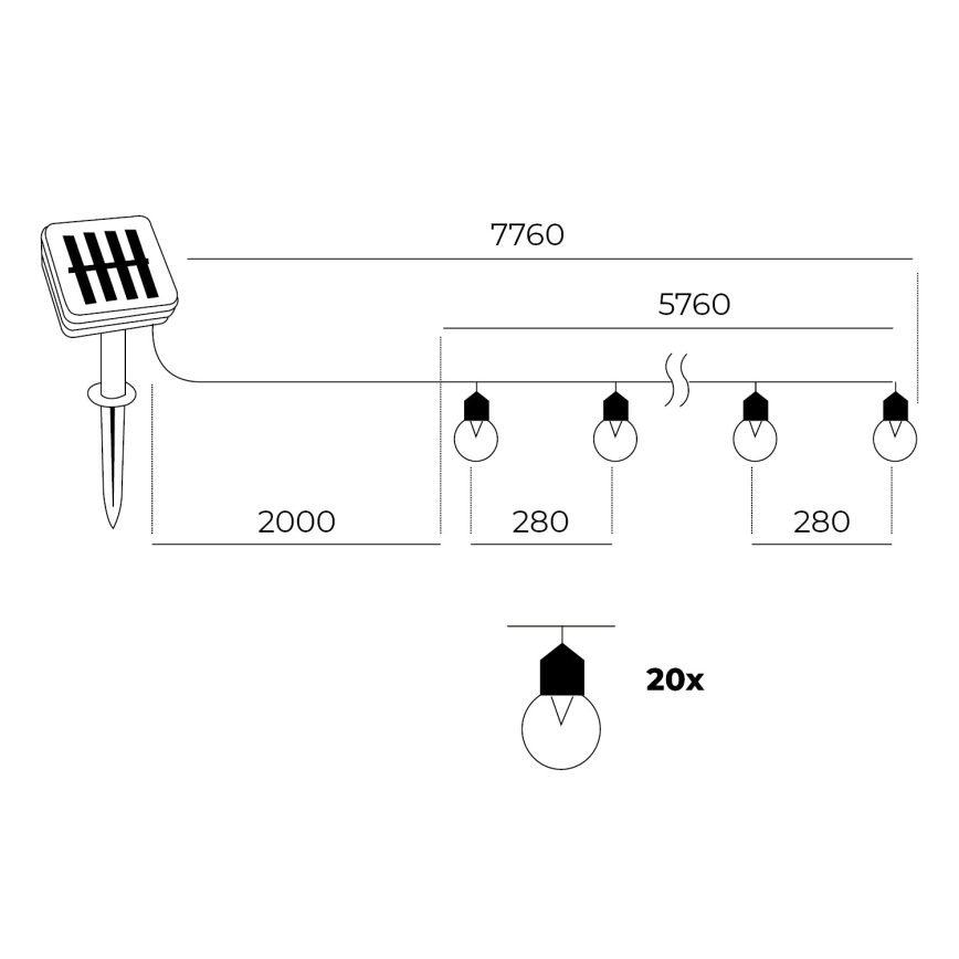 LED - Solar ketting 20xLED/0,12W/1,2V 1xAA IP44 3000K