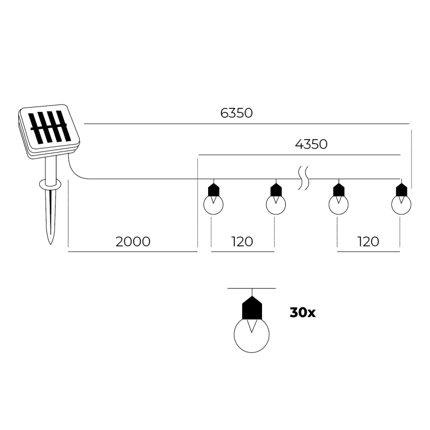 LED - Solar ketting 30xLED/0,12W/1,2V 1xAA IP44 3000K