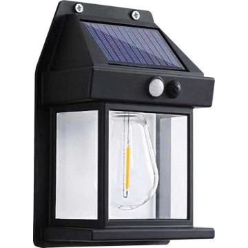 LED Solar wandlamp met sensor LANTER LED/1W/3,7V IP44 zwart