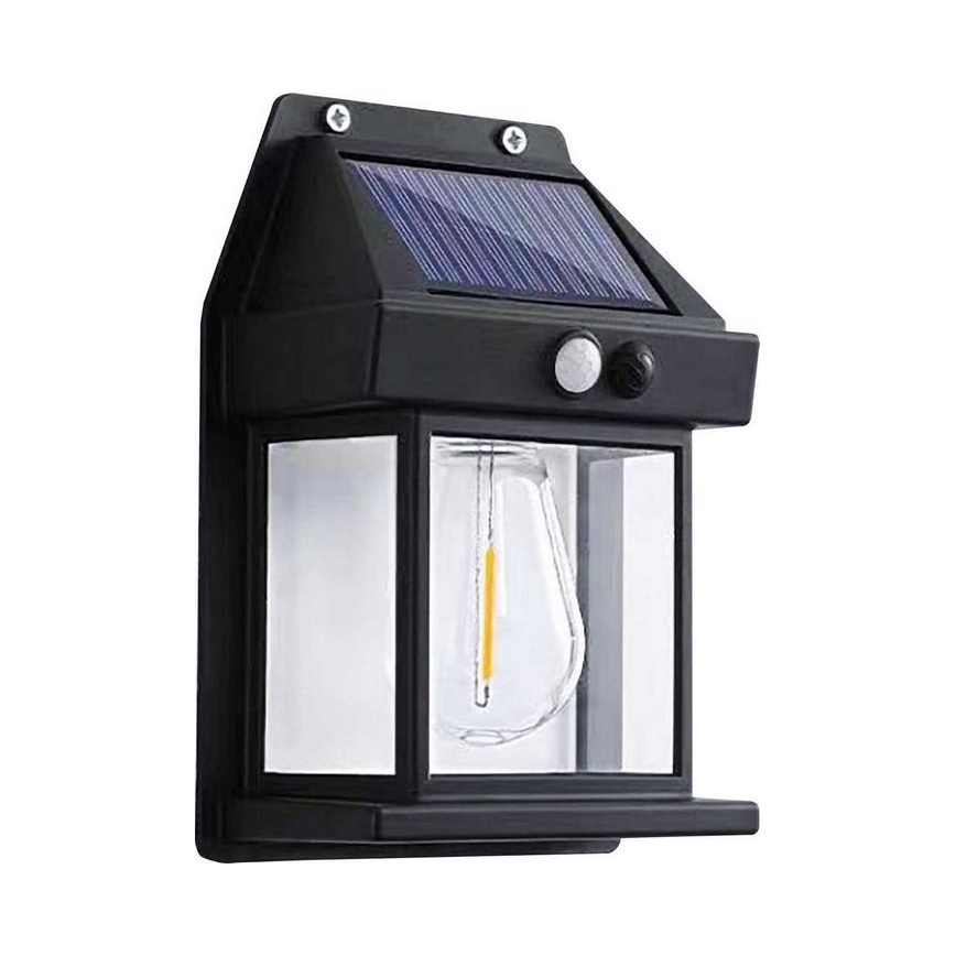 LED Solar wandlamp met sensor LANTER LED/1W/3,7V IP44 zwart