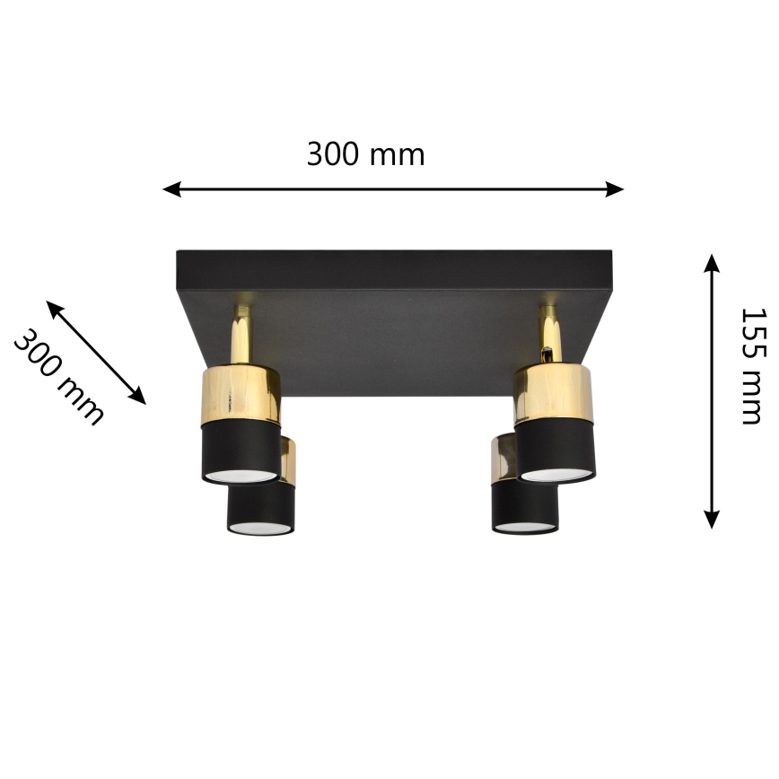 LED Spot TUBSSON 4xGU10/4,8W/230V zwart/goud