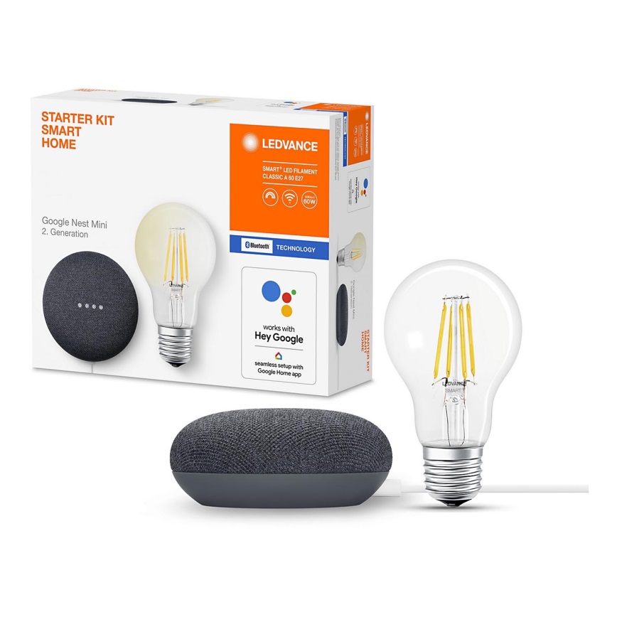 Ledvance - Slimme luidspreker Google Nest Mini + Dimbare LED Lamp SMART+ A60 E27/6,5W/230V 2700K