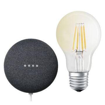 Ledvance - Slimme luidspreker Google Nest Mini + Dimbare LED Lamp SMART+ A60 E27/6,5W/230V 2700K