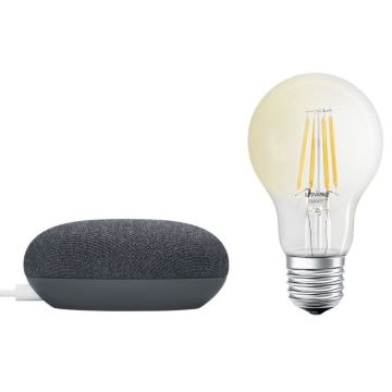 Ledvance - Slimme luidspreker Google Nest Mini + Dimbare LED Lamp SMART+ A60 E27/6,5W/230V 2700K