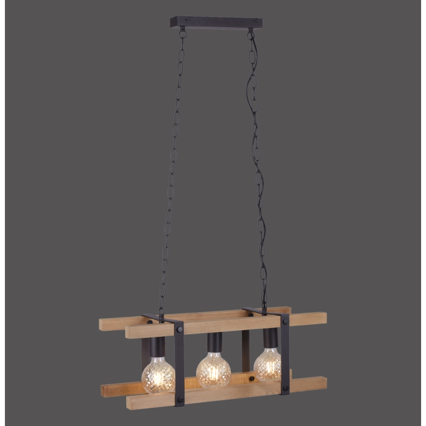 Leuchten Direkt 15683-79 - Hanglamp aan een ketting EDITH 3xE27/60W/230V grenen