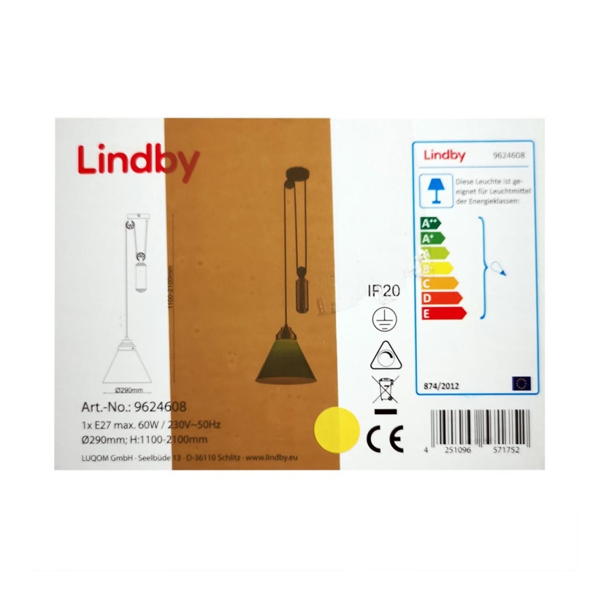 Lindby - Hanglamp aan een koord ALECKS 1xE27/60W/230V
