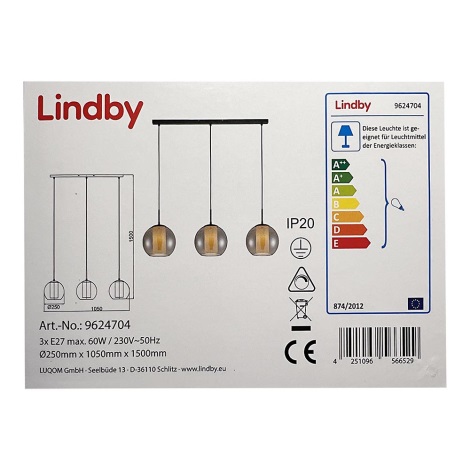 Lindby - Hanglamp aan een koord YELA 3xE27/60W/230V