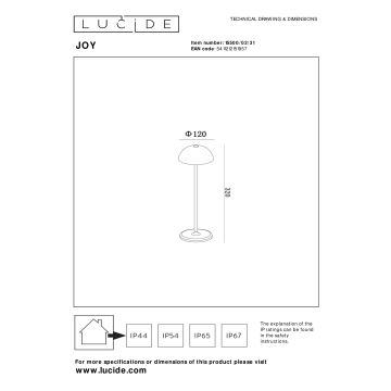 Lucide 15500/02/31 - LED Dimbaar aanraken buitenshuis lamp JOY LED/1,5W/4V IP54 wit